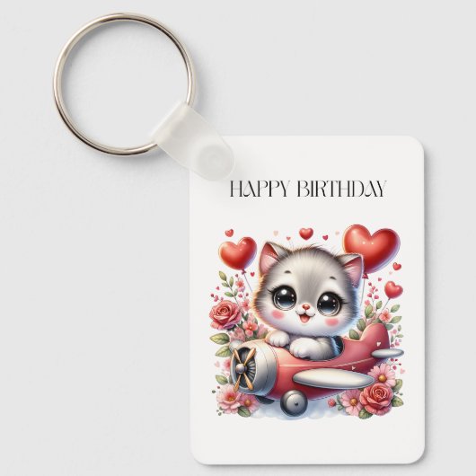 Verjaardag Kitten Piloot Sleutelhanger (Voorkant)