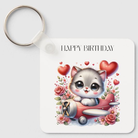 Verjaardag Kitten Piloot Sleutelhanger (Voorkant)