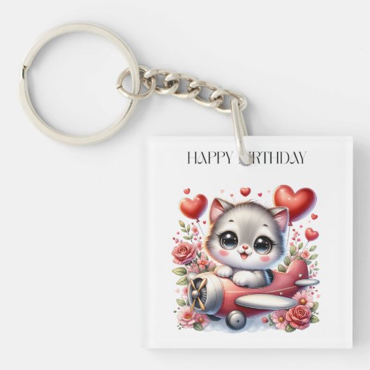 Verjaardag Kitten Piloot Sleutelhanger (voorkant)