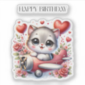Verjaardag Kitten Piloot Sticker (Voorkant)