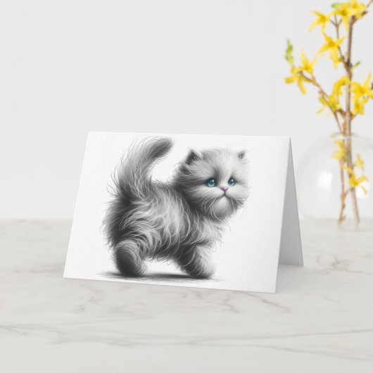 Verjaardag kitten schets op wit kaart (Gele Bloem)