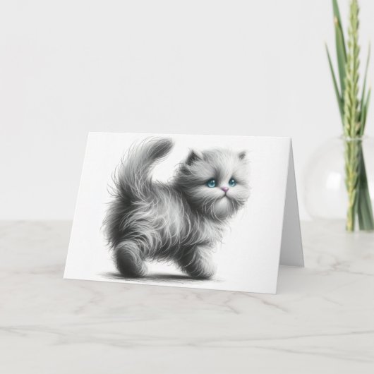 Verjaardag kitten schets op wit kaart (Voorkant)