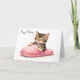 Verjaardag Kitten Slapend in een Roze Pantoffel Kaart
