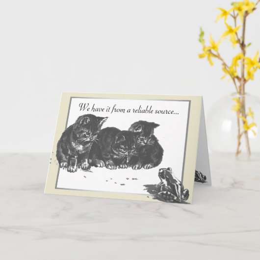 Verjaardag kittenkikker kaart (Gele Bloem)