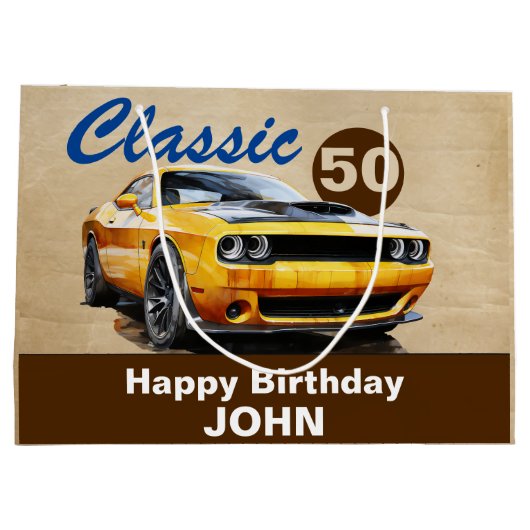 Verjaardag, klassieke spier auto groot cadeauzakje (Achterkant)