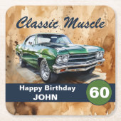Verjaardag, klassieke spier auto kartonnen onderzetters (Voorkant)