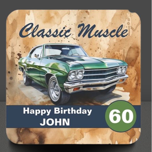 Verjaardag, klassieke spier auto kartonnen onderzetters
