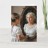 Verjaardag klein meisje en oude dame in een spiege kaart (Voorkant)