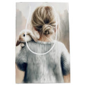 Verjaardag klein meisje met huisdier konijn medium cadeauzakje (Voorkant)