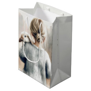 Verjaardag klein meisje met huisdier konijn medium cadeauzakje