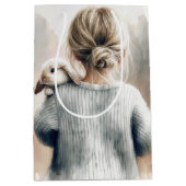 Verjaardag klein meisje met huisdier konijn medium cadeauzakje (Voorkant)