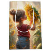 Verjaardag klein meisje met zonnebloem medium cadeauzakje (Voorkant)