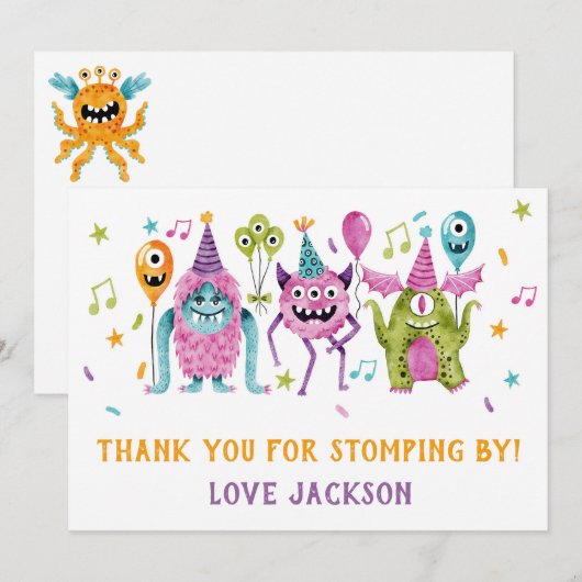 Verjaardag Klein Monster Bedankkaart (Voorkant / Achterkant)