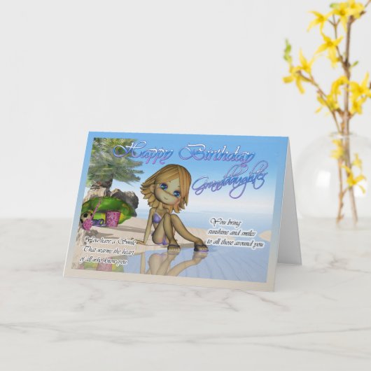 Verjaardag kleindochter Cutie Pie Collectie strand Kaart (Gele Bloem)