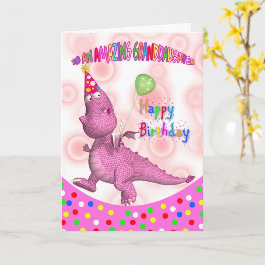 Verjaardag kleindochter met Pink Dragon Soda Kaart (Gele Bloem)