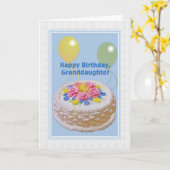 Verjaardag, kleindochter, taart en ballonnen kaart (Gele Bloem)