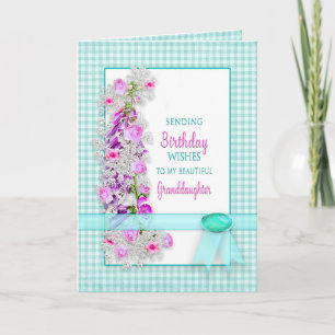 Verjaardag, Kleindochter, Tuinbloemen op Gingham Kaart