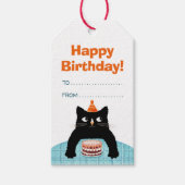 Verjaardag kleine kat met roze cake en ballonnen cadeaulabel (Voorkant)