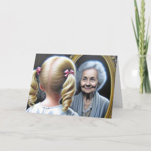 Verjaardag Kleine Meisje en Oude Dame Kaart