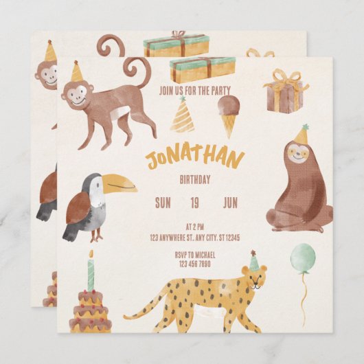 Verjaardag kleine Oerwouden Save The Date (Voorkant / Achterkant)