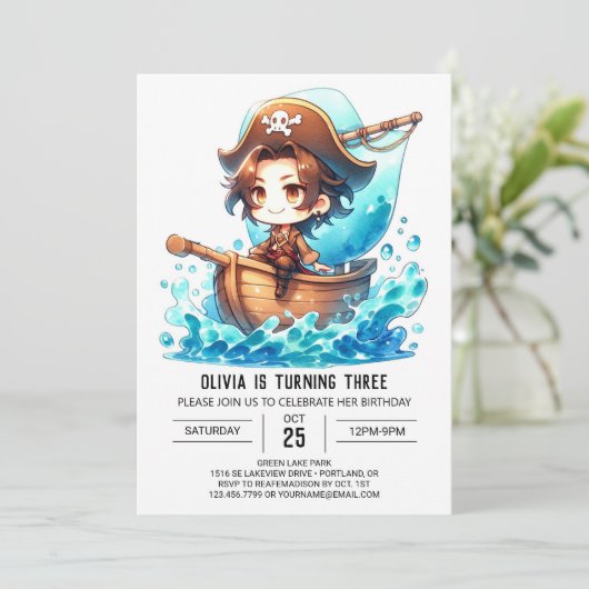 Verjaardag kleine piraat kaart (Staand voorkant)