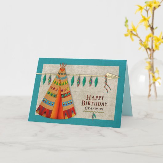 Verjaardag, kleinzoon, Amerikaanse Indiaanse tipi  Kaart (Gele Bloem)