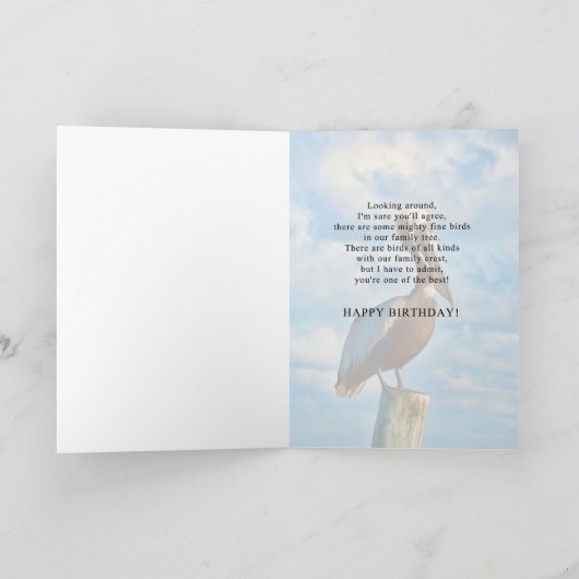 Verjaardag, kleinzoon, bruine pelikaan op post kaart (Binnen)