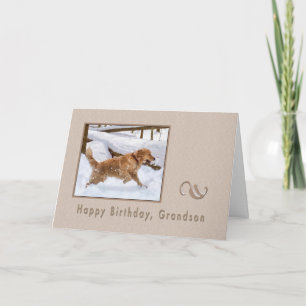 Verjaardag, kleinzoon, Golden Retriever Dog in Sno Kaart