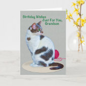 Verjaardag, kleinzoon, groenogige Cat Kaart (Gele Bloem)