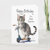 Verjaardag kleinzoon Leuke Schattigee Kat op Kick  Kaart (Voorkant)