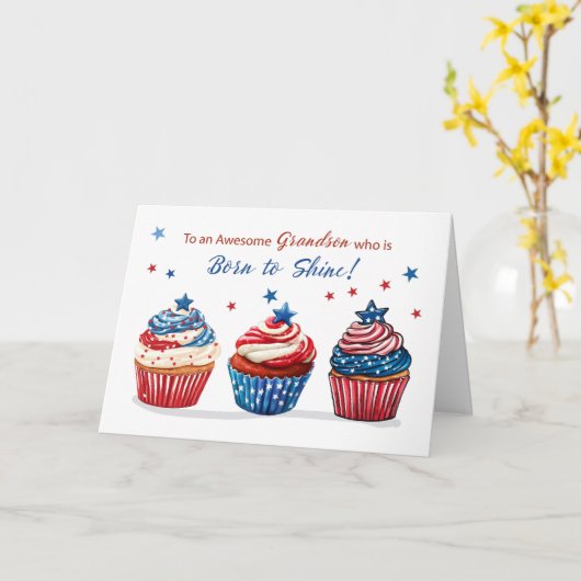 Verjaardag kleinzoon op 4 juli Vrijheid Patriottis Kaart (Gele Bloem)
