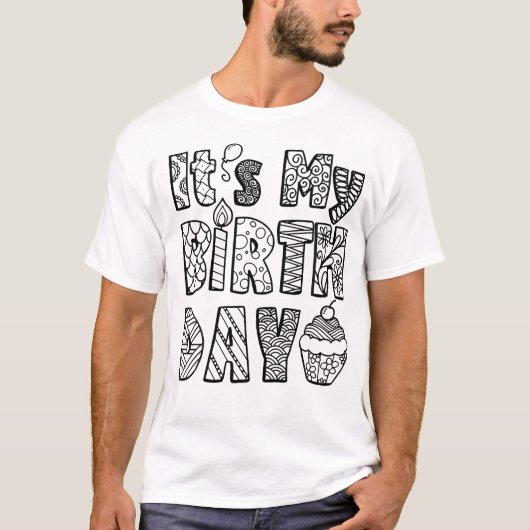 Verjaardag Kleuren T-Shirt Doodle Art Illustratie (Voorkant)