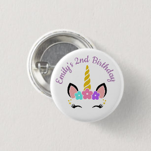 Verjaardag kleurige Floral Unicorn Ronde Button 3,2 Cm