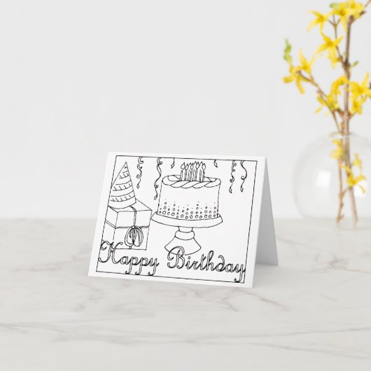 Verjaardag kleurkaart kaart (Gele Bloem)