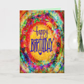 Verjaardag Kleurrijk Mooie Bloemrijke Fun Boho Kaart (Voorkant)