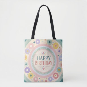 Verjaardag Kleurrijk Retro Cirkelpatroon Tote Bag