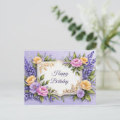 Verjaardag Kleurrijke Bloemen op Lavendel  Briefkaart (Staand voorkant)