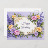 Verjaardag Kleurrijke Bloemen op Lavendel  Briefkaart (Voorkant / Achterkant)
