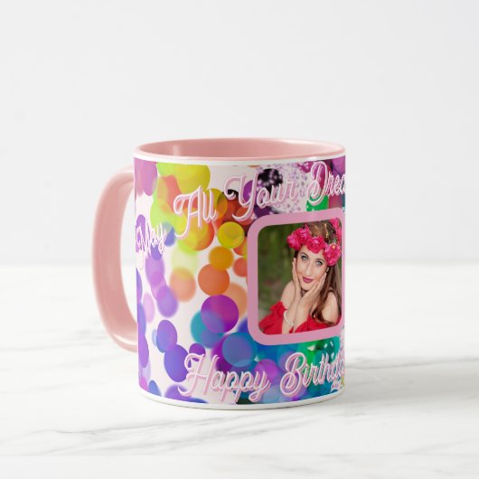Verjaardag Kleurrijke Bokeh Bellen Roze Foto Mok (Voorkant links)