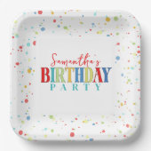 Verjaardag Kleurrijke Confetti Whimsical Kalligraf Papieren Bordje (Voorkant)