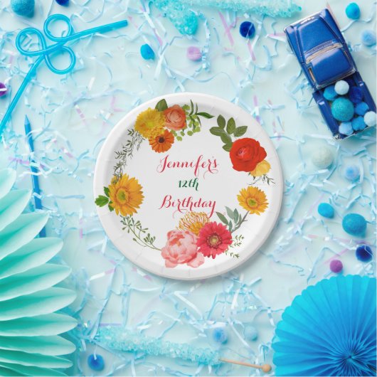 Verjaardag Kleurrijke Floral krans Papieren Bordje (Feest)