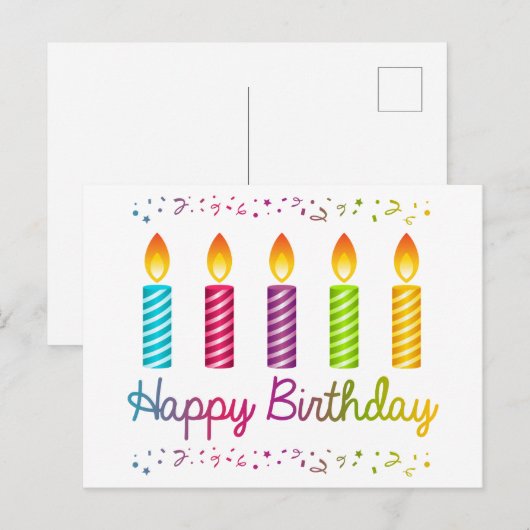 Verjaardag Kleurrijke Kaarsen Briefkaart (Voorkant / Achterkant)