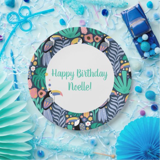 Verjaardag Kleurrijke Tropische Toscaanse Vogel Papieren Bordje (Feest)
