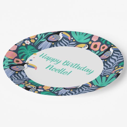 Verjaardag Kleurrijke Tropische Toscaanse Vogel Papieren Bordje (Gekanteld)