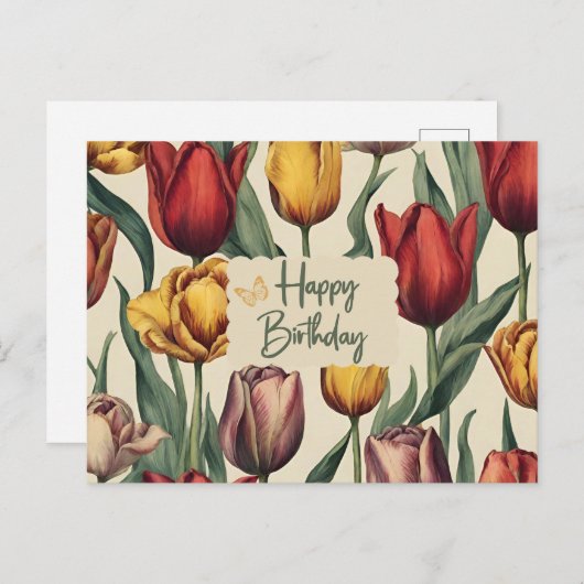Verjaardag Kleurrijke Tulp Bloemen Briefkaart (Voorkant / Achterkant)