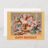 Verjaardag Kleurrijke Vintage Clowns Briefkaart (Voorkant / Achterkant)