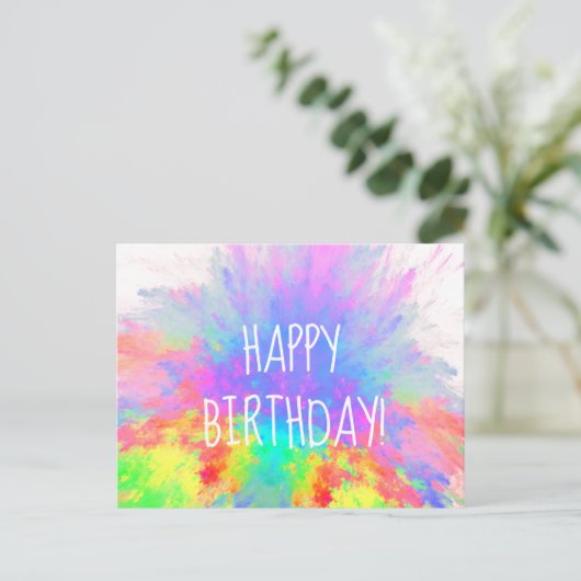 Verjaardag Kleuruitbarsting Regenboog Abstract Briefkaart (Staand voorkant)