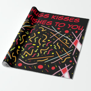 Verjaardag knuffelt kusjes en wenst zwart wit geel cadeaupapier