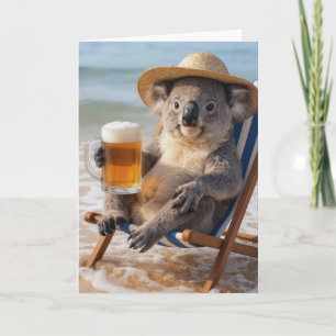 Verjaardag Koala Beer Met een Bier op het Strand Kaart
