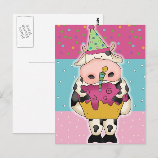 Verjaardag koe briefkaart (Voorkant / Achterkant)